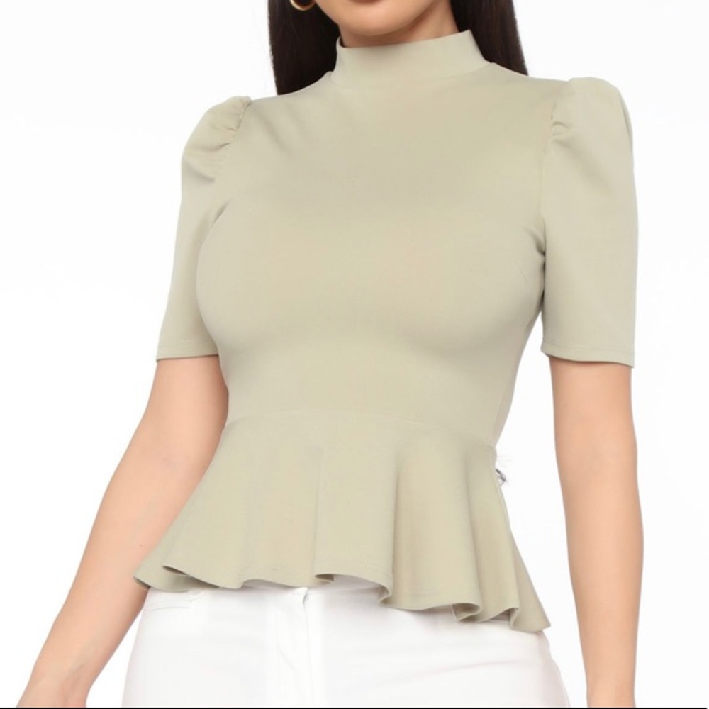 Olive Peplum Top
